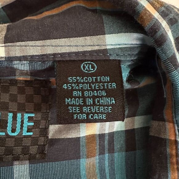 Bold Blue Short-Sleeve Blue Plaid Button Down Shirt, XL - Picture 5 of 6